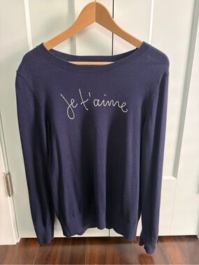 Banana Republic Navy Crewneck Sweater with 'Je t'aime' Paris